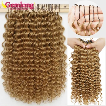 # 27 Ciocche di Capelli Umani Ricci a Onda Profonda Biondo Miele con Nodi Miracolosi per Trecce Boho, Extension per Capelli all'Uncinetto 100% Umani
