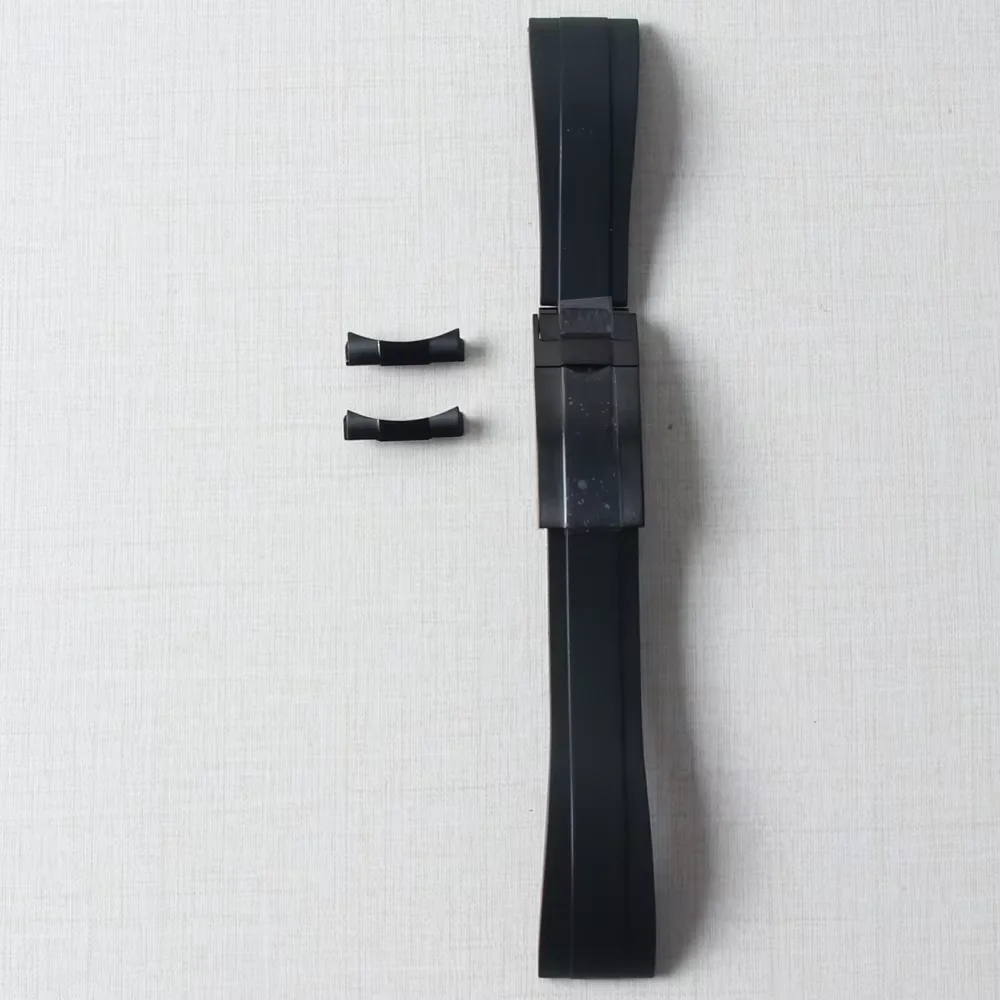 Premium 20mm Black Silicone Rubber Watch Band with Curved End and Endlink Buckle