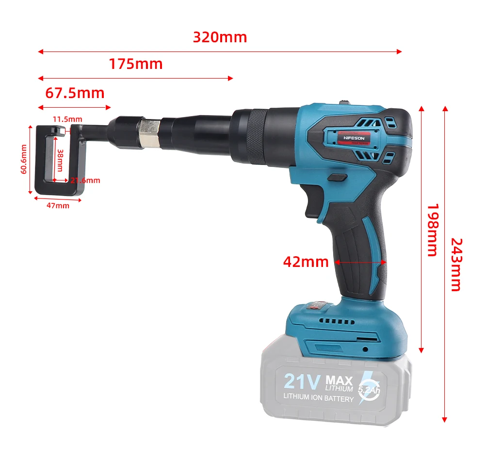 HIFESON Electric Keel Pliers No Nails Riveter No Battery Aluminum Crimping Tool Without Rivets For 21V 26V Makita battery 6