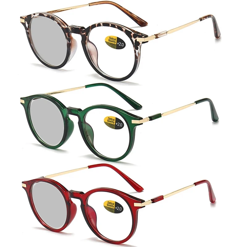 Frauen Mode Photochrome Gläser Männer Vintage Runde Rahmen Weit Anblick Presbyopie Unisex Verfärbung Lesebrille Dioptrien