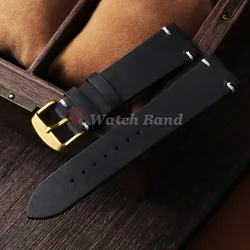 Versatile Multi - Size Watch Band Strap with Pin Buckle - Black and Brown - 22mm (Black - Gold)