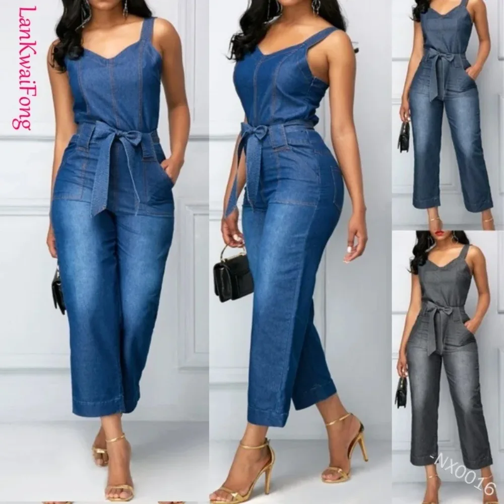 

Women's Denim Suspenders Jumpsuit, Slim Fit, Matte White Belted, Straight, Commuting, Casual, Fashion, Wholesale, 2024