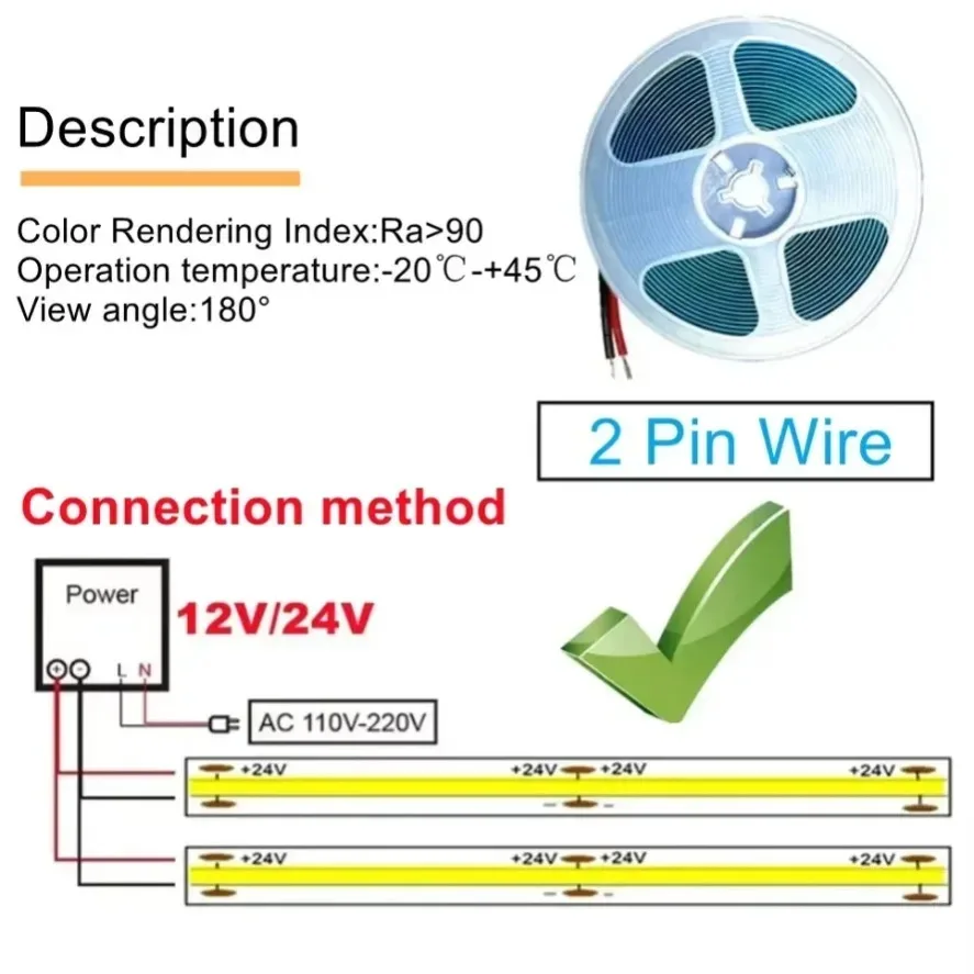 High-Density Colorful COB LED Strip Light - 8mm Flexible RA95