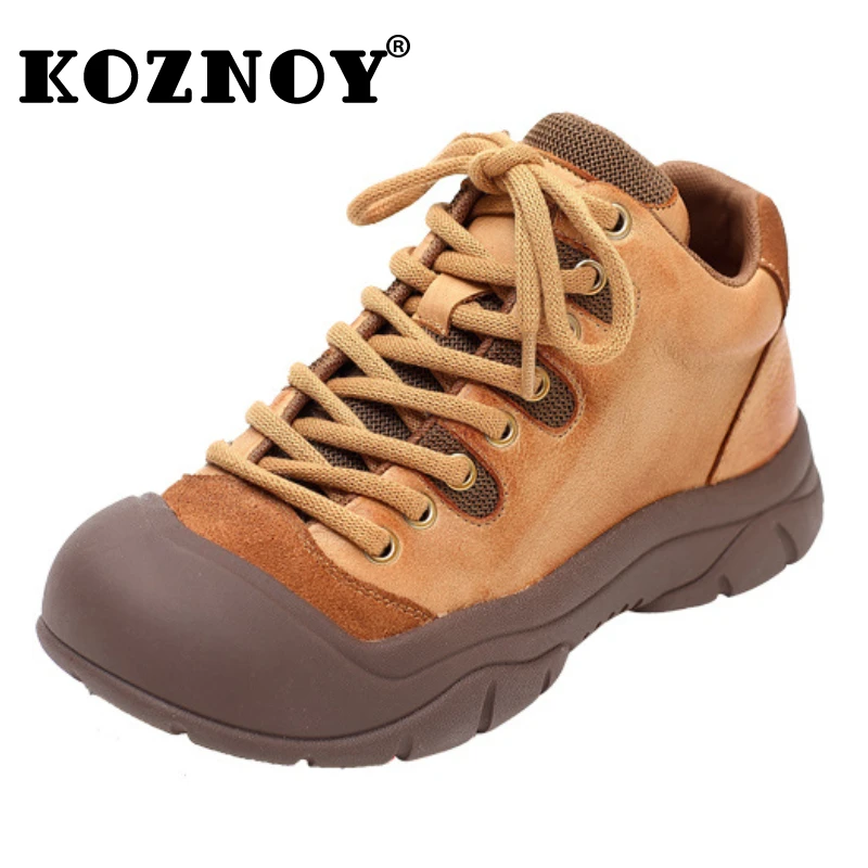 

Koznoy 3.5cm Genuine High Brand Big Toe Fashion Leather Chunky Sneaker Women Shoes Vulcanize Loafer High Platform Flats Comfy