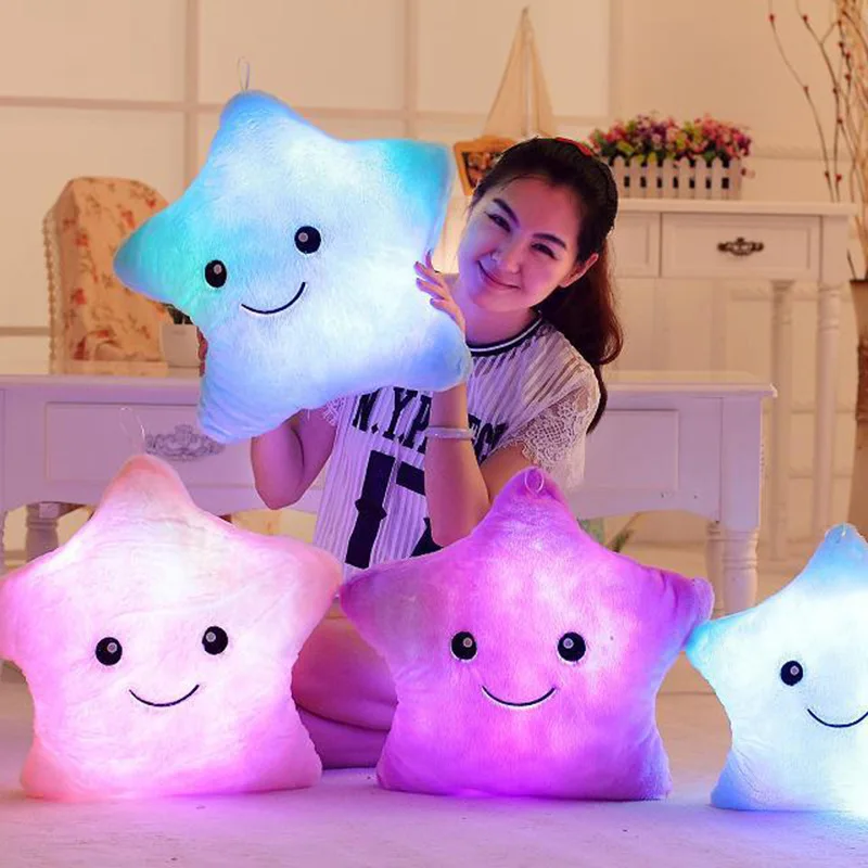 Verlike Creative Twinkle Star Glowing LED Night Light Plush Pillows Stuffed Toys Blue 