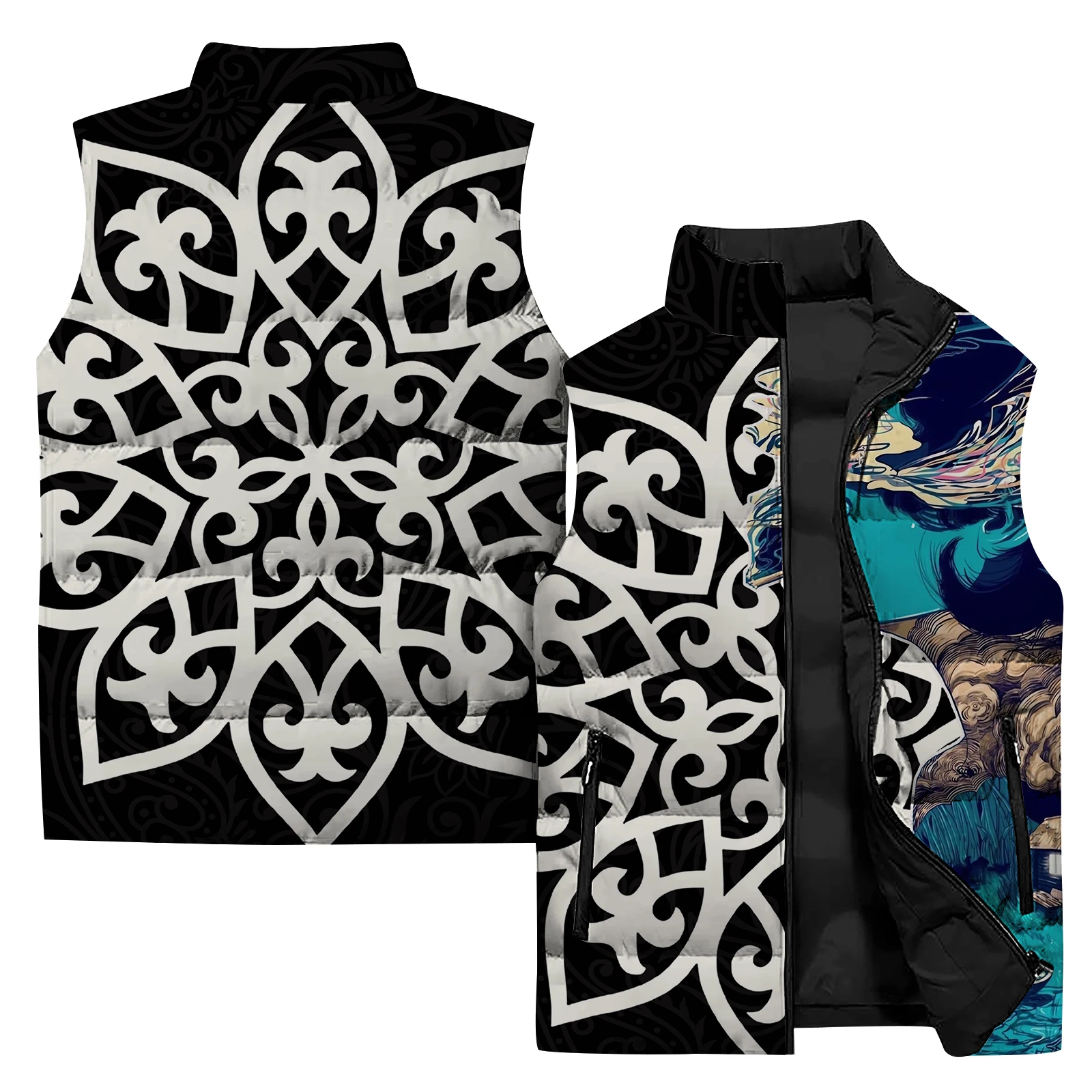 thumbnail image 5 of Chaqueta de invierno con estampado de calavera y arte abstracto en 3D para hombre, chaleco deportivo para exteriores, chaqueta de ciclismo, chaleco informal con cremallera a la moda para hombre, 5 of 5