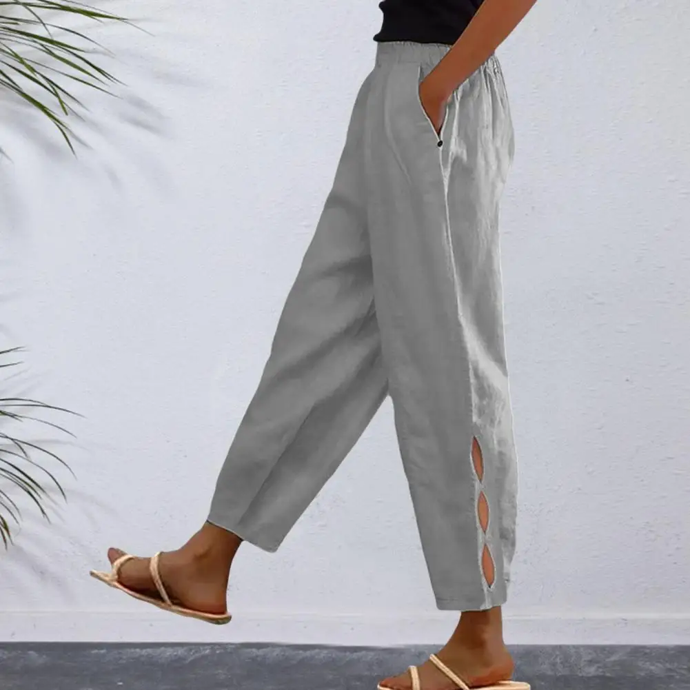 Adjustable Waist Women Pants Stylish Women's Summer Casual Pants with Elastic Waist Mid-rise Fit Side Hollow for Streetwear chinese mysterious good luck bag means bless career to rise high fengshui bags with customized handwritten auspicious characters