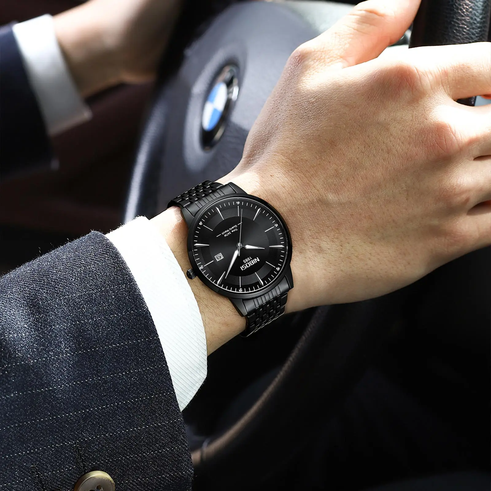 NIBOSI Man Quartz Watches Luxury Watches for Man Luminous Stainless Steel Strap Round Calender Waterproof Man Fashion Clock
