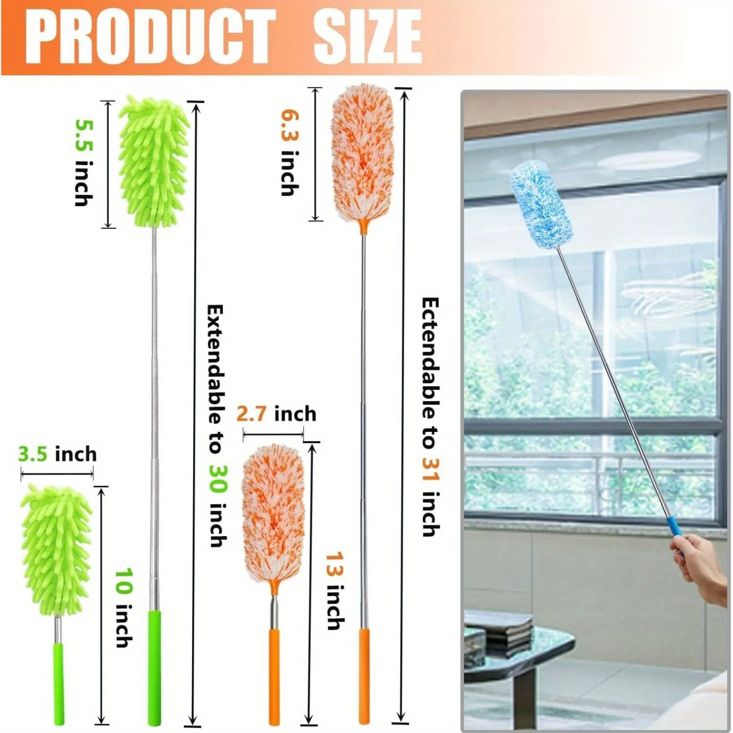Cleaning Duster Retractable Duster Microfiber Duster Brush Feather Duster Microfiber Dust Brush Telescopic Dust Brush Telescopic Dust Remover Telescopic Duster Brush Extendable and Washable Microfibre Feather Duster Reachable Microfibre Cleaning Tool Small Dusters for Cleaning