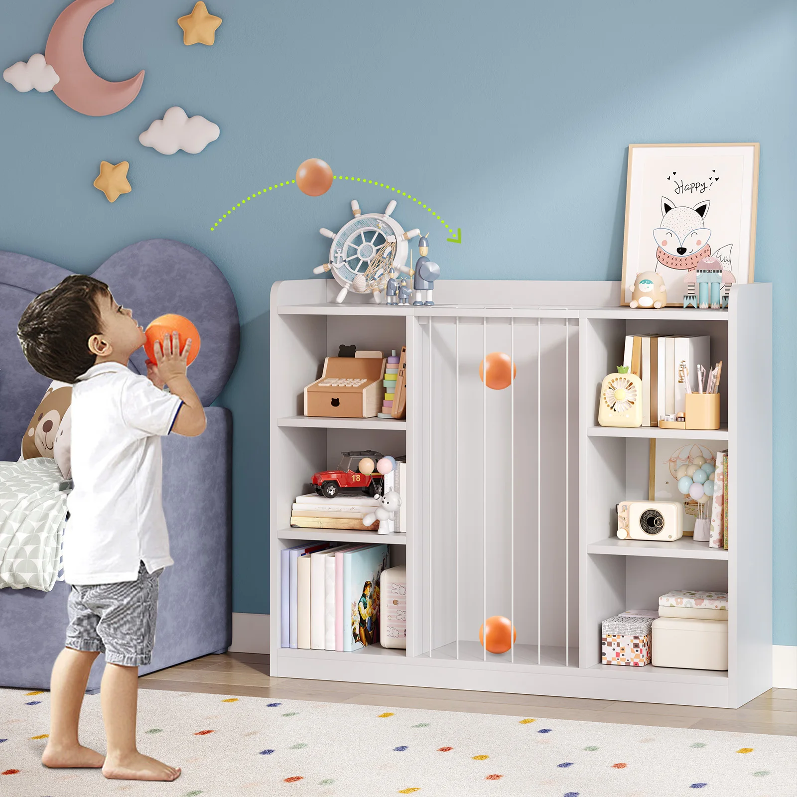 Kids Toy Storage Organizer with 8 Cubbies & Bookshelf 3