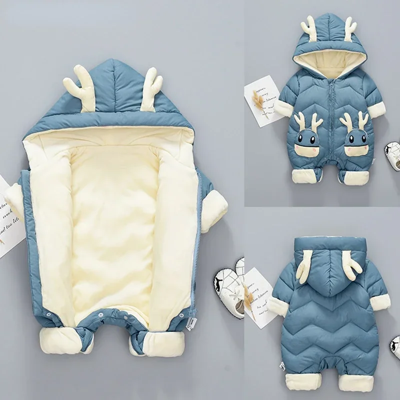 New born Baby Girl clothes Winter Snowsuit Plus Velvet Thick Baby Boys Jumpsuit Romper boy Overalls Toddler Coat 0-3 Years