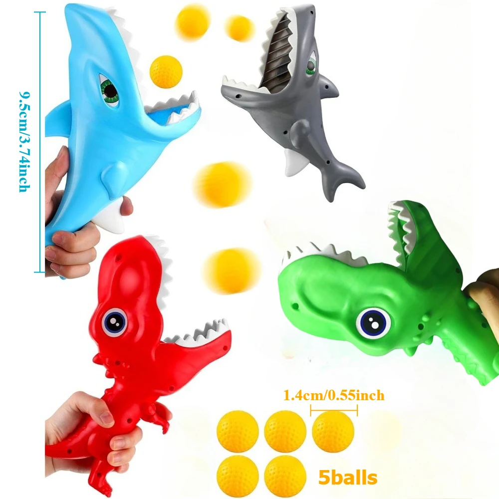 Dinosaur Pop and Catch Toys, Shark Outdoor Games with 2 Catch Cup Launchers and 5 Balls, Press Trigger to Pop - Games for Kids