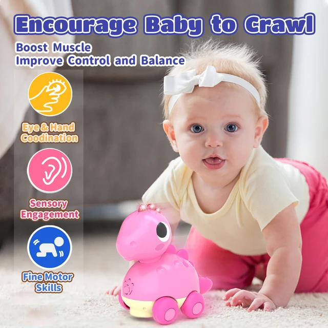 HOLA Baby Dinosaur Musical Crawling Toys - Touch & Go Dinosaur with Light Up and Music for 18 Months Infant and Toddler Girls 2