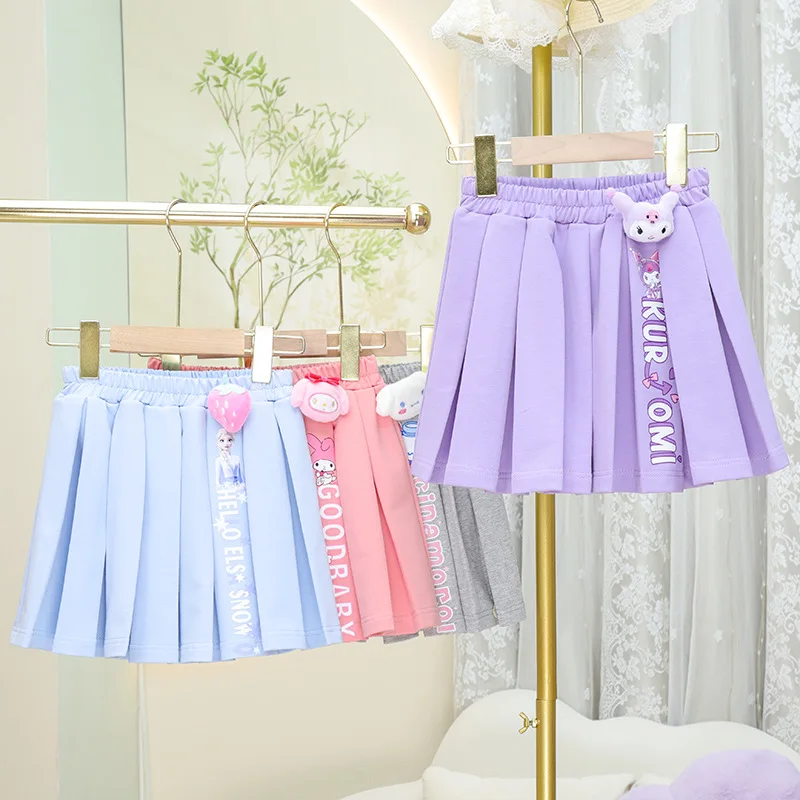 

2024 Kuromi Girls Pleated Skirt Sanrio Kawaii Anime Cinnamoroll MyMelody Fashion Short Skirt Summer Sweet Cute Cartoon Kid Dress