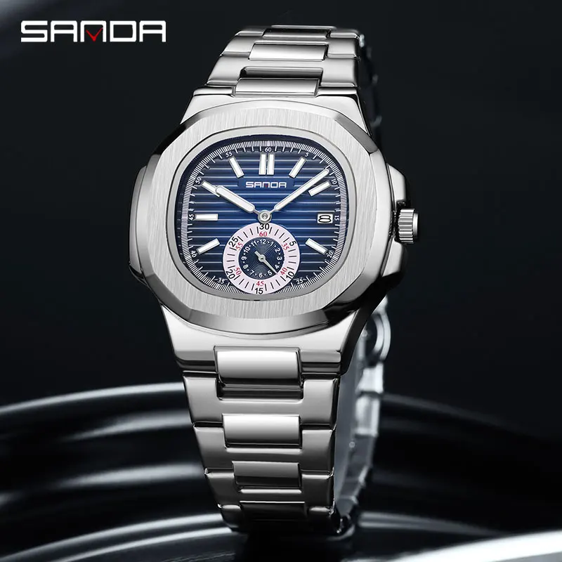 

SANDA Unique Design Dial Stainless Steel Strap Japan Men's Quartz Watch Waterproof Business Top Men Elegant Calendar Wrist Watch