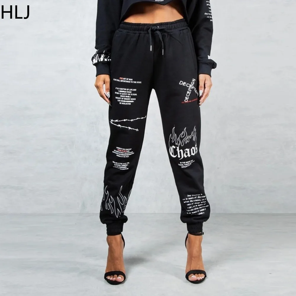 HLJ Autumn Winter Casual Letter Print Jogger Pants Tracksuits Women Round Neck Long Sleeve Pullover+Pants Two Piece Sets Outfits