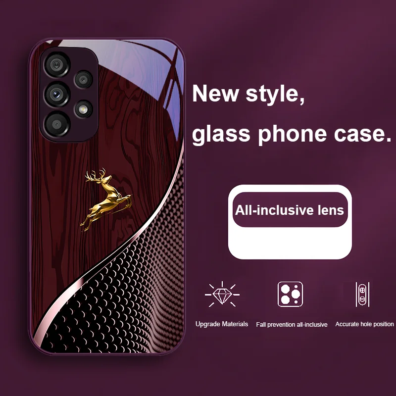 Elegant Wood Grain Deer Tempered Glass Phone Case