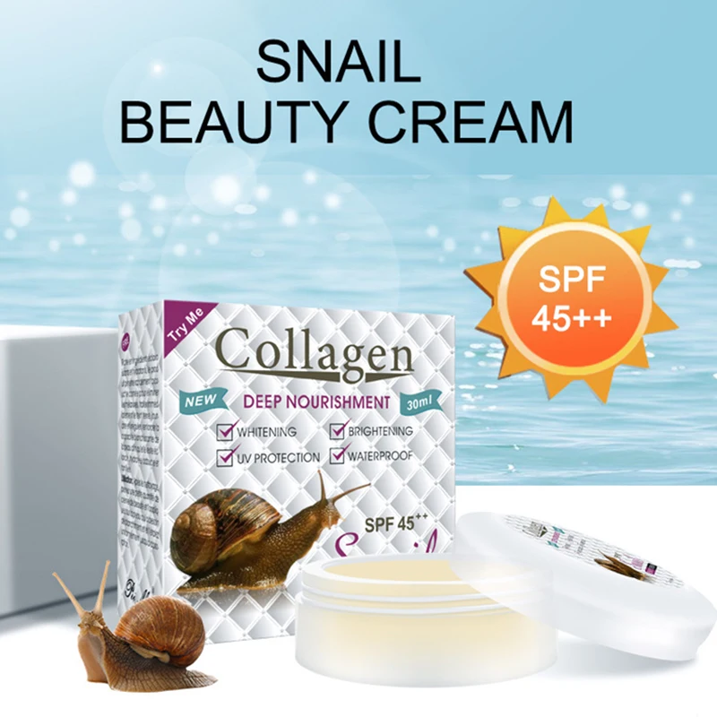 Facial Sunscreen Snail Collagen SPF45++ UV Sun Protection Cream Oil-Control Moistens Brightens Skin Pearl Concealer