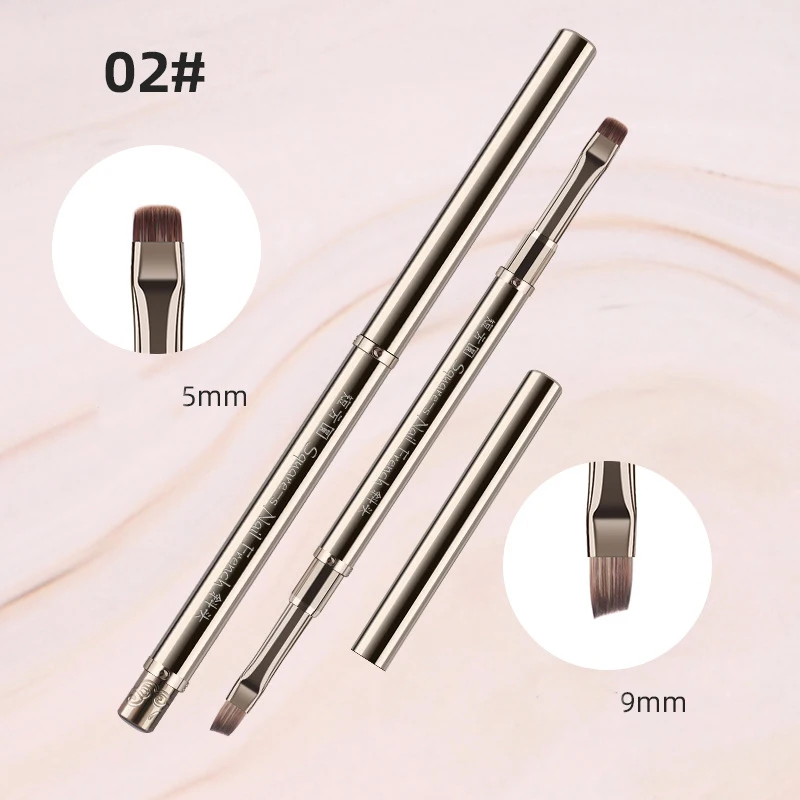 Silber Metall Nail Art Liner Pinsel Schnitzerei flach/oval/fein abgewinkelt Gel Doppelend Pinsel Maniküre Malerei Zeichnung Acryl Stift – Detail 5