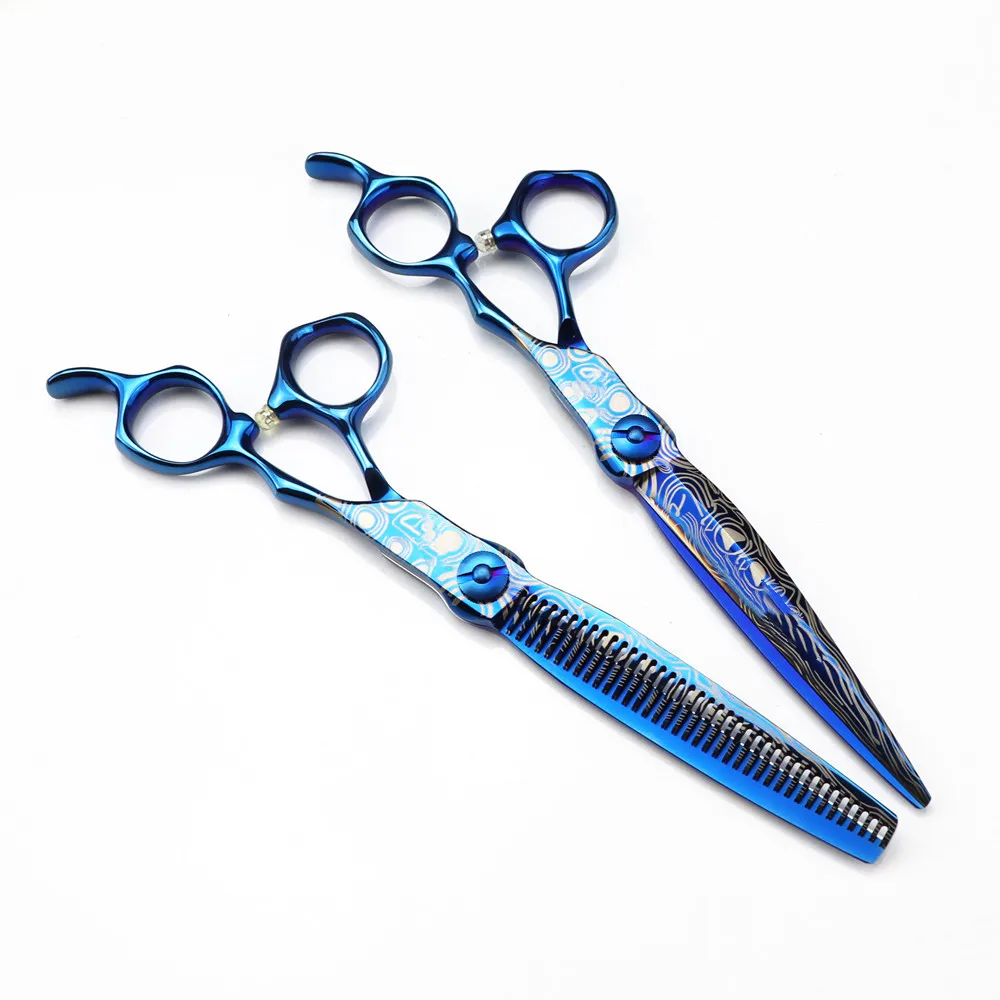 

Professional 7 '' Blue Damascus Upscale scissor cut hair cutting scissors thinning barber haircut shears Hairdressing scissors