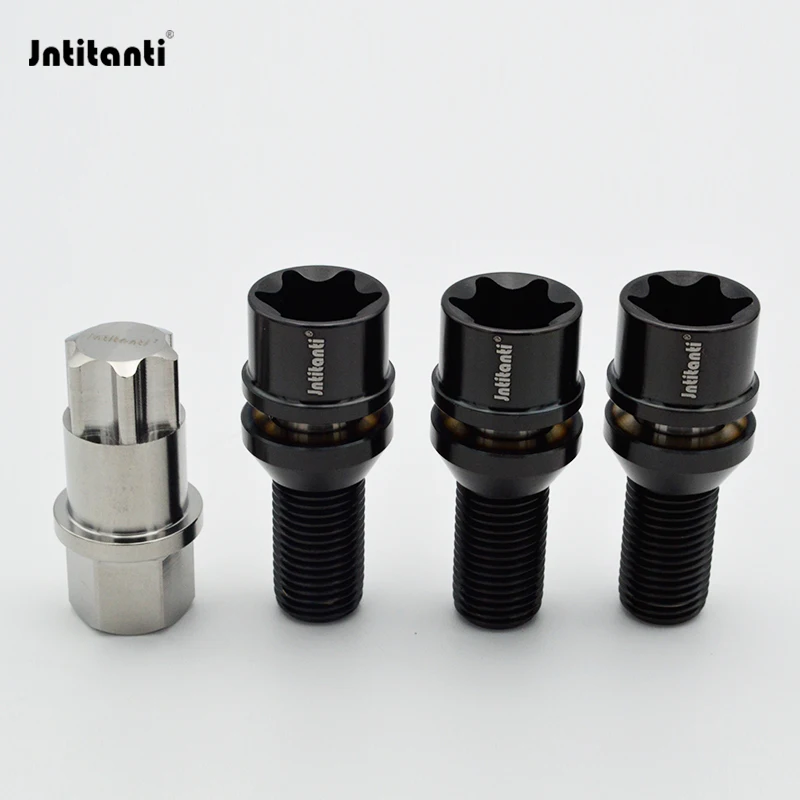 10.9 Grade Anti-Theft Gr.5 Titanium Alloy Torx BMW Wheel Bolt 4pcs+1key M12X1.5 x28-45mm and M14X1.25x28-45mm Jntitanti Factory