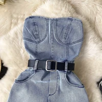 Women Denim one pieces Summer Playsuit Fashion Hot Drill High Waist Slim Sleeveless Strapless Sashes Outfits - Image 6