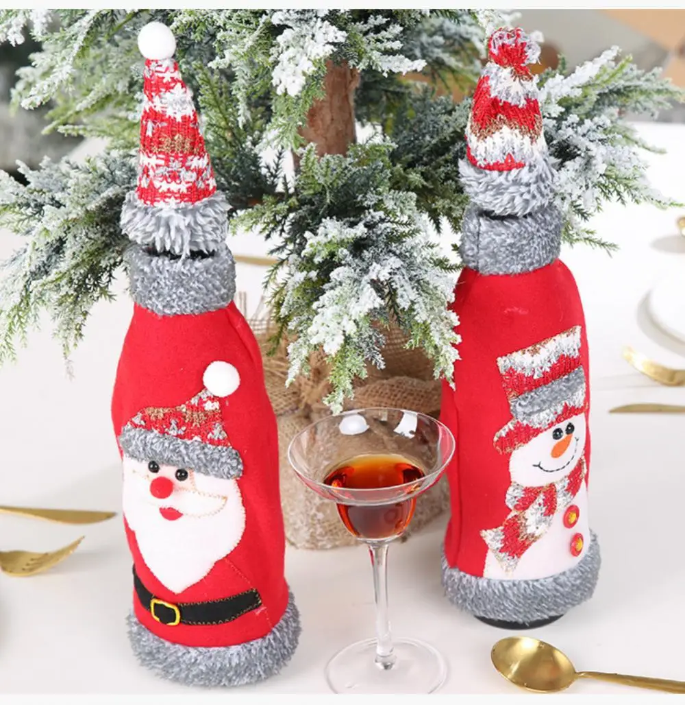 Description Picture 2 of itemChristmas Wine Bottle Cover Santa Snowman Woven Wine Bottle Bags For Christmas Party Dinner Table Decorations New Year Gifts