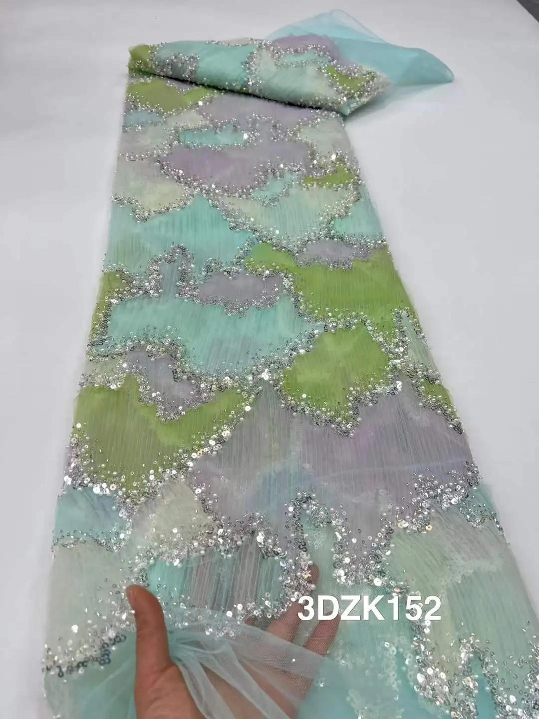 African Embroidery Beaded Lace Fabric Nigerian Sequins Lace Fabric For Wedding Party