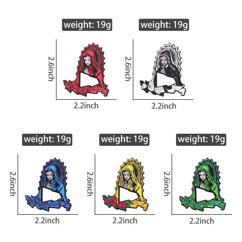 Retro dekorativer Metallhut mexikanische Unsere Liebe Frau von Guadalupe Pins Saint Jude Emaille bemalte Brosche Abzeichen Kleidungszubehör – Detail 2