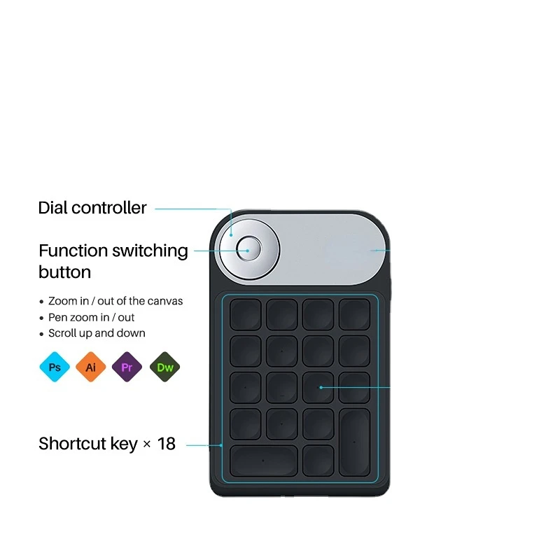 

Keydial Mini Keyboard for Graphics Drawing Tablet Multifunction Wireless Digital Keyboard Keypad 18 Shortcut Keys