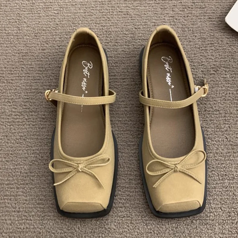 

Женские замшевые туфли на плоской подошве, с бантом