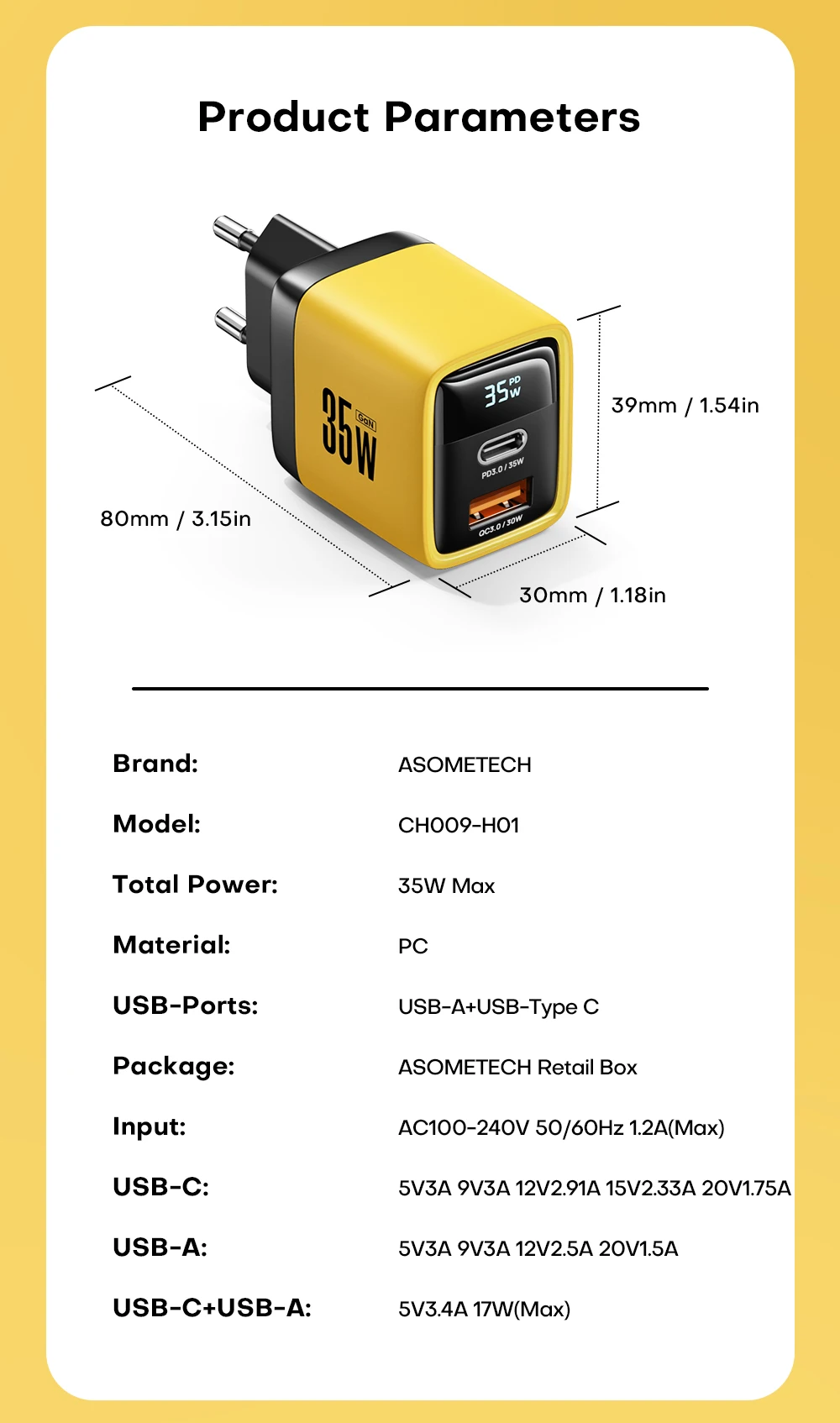 Asome tech 35w gan ladegerät led display qc 3,0 30w 25w pd pps schnell ladung usb typ c ladegerät für iphone 14 pro samsung s23 xiaomi – Detail 15