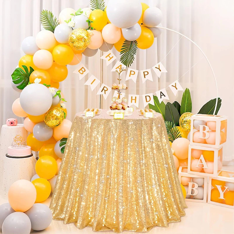 Round Sequin Tablecloth Glitter Sparkling Table Cover Glitter Tablecloth Wedding Birthday Christmas Party  Table Decor Supplies 2