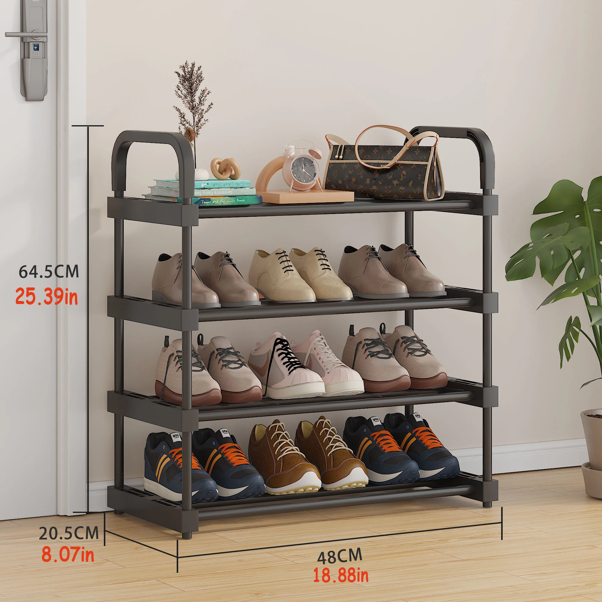 Shoe Rack with Increased Width for 4-5-6-7 Layers, Shoe and Boot Storage Rack, Space-Saving Storage Rack, Stackable, Suitable for Home Shoe Storage Cabinets, Simple Shoe Storage for School Dormitories, Black Series