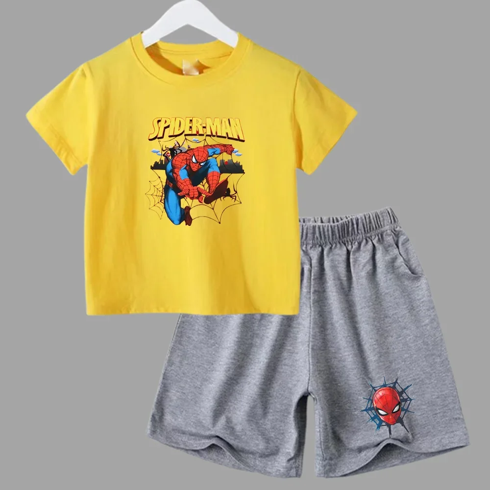 thumbnail image 1 of Conjunto de 2 piezas de camiseta y pantalones cortos deportivos para niños de Marvel Spider-Man, conjunto de verano para bebés de 3 a 12 años, ropa de marca de dibujos animados para niños, 1 of 4