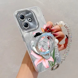 Pink Floral Phone Case Set with Lanyard and Stand - 3 Piece Accessory Collection for Infinix Smart 5 (Silver)
