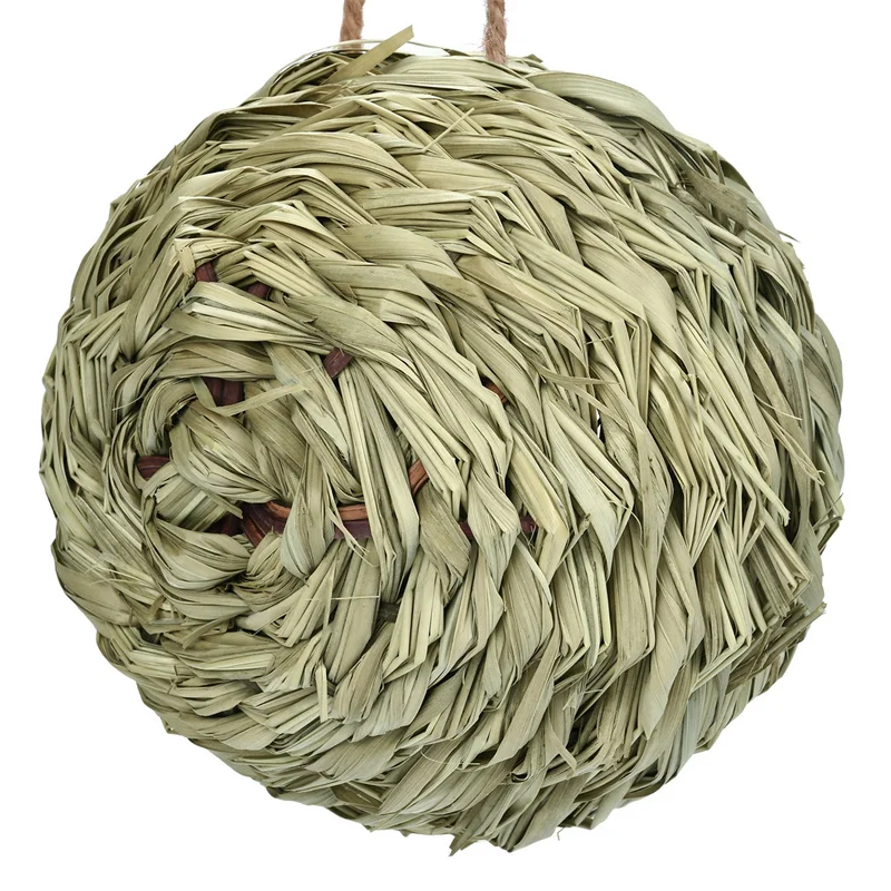 Grass Weaved Artificial Bird Nest Spherical Handmade Suspension Type Gardening Decoration