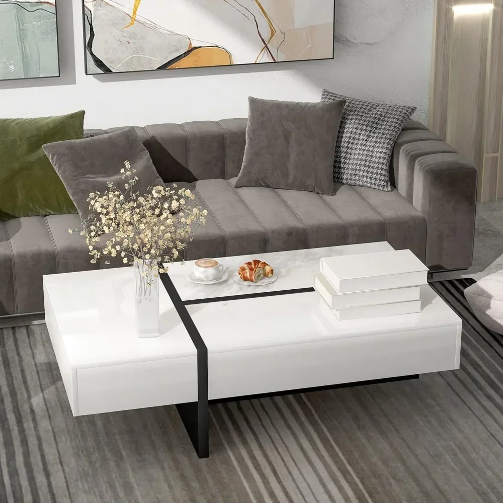 Coffee Table Knocbel Contemporary Rectangle  for Living Room,Sofa  Side Cocktail Tea Table with Storage Drawer and T-Shaped Base 3