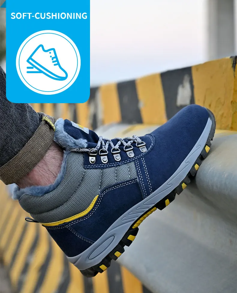 High Quality Winter Boots Men Steel Toe Cap Safety Boots Work Shoes Men Puncture-Proof Work Boots Plush Warm Safety Shoes male