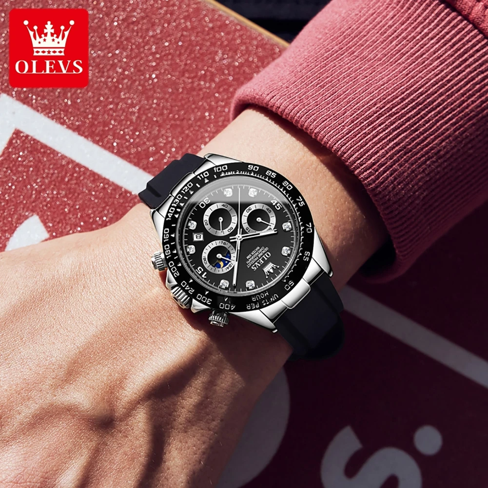 OLEVS Watch For Men Women Diamond Scale Calendar Quartz Couple Watches Silicone Strap Chronograph Waterproof Fashion Wristwatch