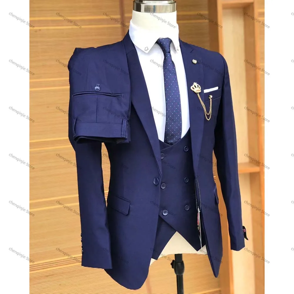 Men's Bespoke Solid Color Suits Formal Business Wedding 3 Piece Jacket Pant Vest One Button Notch Lapel