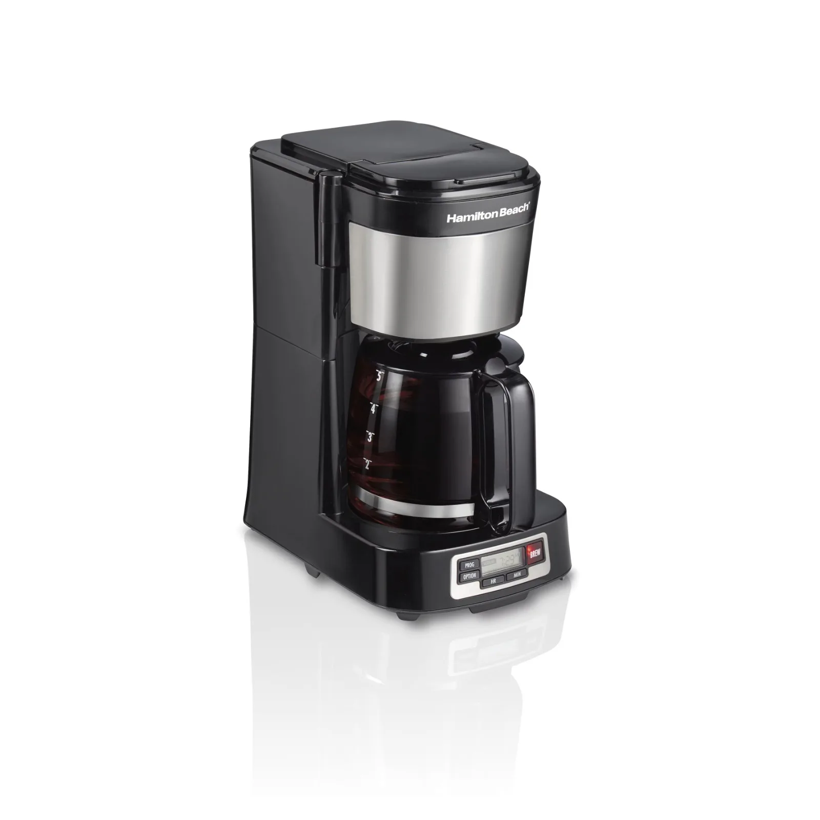 

Hamilton Beach 5 Cup Coffee Maker, Programmable, Clock, Glass Carafe (46113)