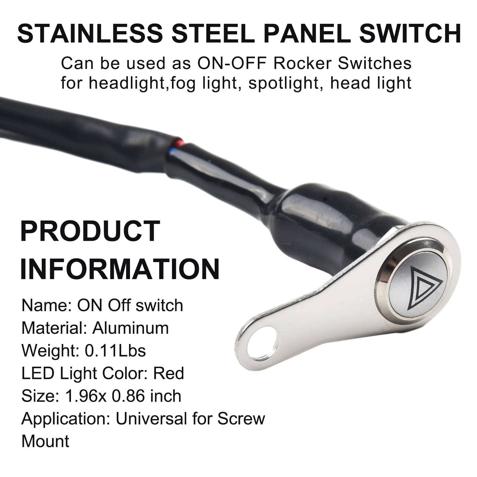 Motorrad-Schalter, Lenkerhalterung, Druckknopf, 12 V, Arbeitslicht, rote LED, EIN + AUS, Metallknopf, Doppelblitzschalter mit Lichtkreis – Detail 1