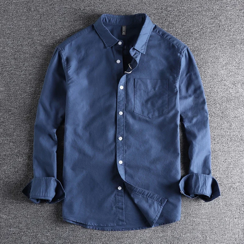 

Washed Oxford fabric base simple pocket long sleeve shirt men's casual jacket