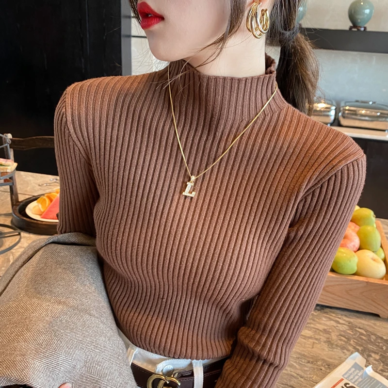 Winter Long Sleeve Mock Neck Knitted Women Sweater Pullover Slim Knit Sweater Women Tops Blusas Mujer De Moda 2024 Blusa J995