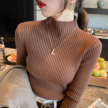 Winter Long Sleeve Mock Neck Knitted Women Sweater Pullover Slim Knit Sweater Women Tops Blusas Mujer De Moda 2024 Blusa J995