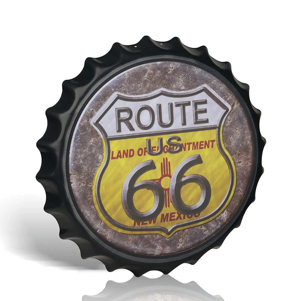 

Route 66 Uniqe Metal Tin Sign, bottle cap Sign,Outdoor Yard Sign, Business Sign