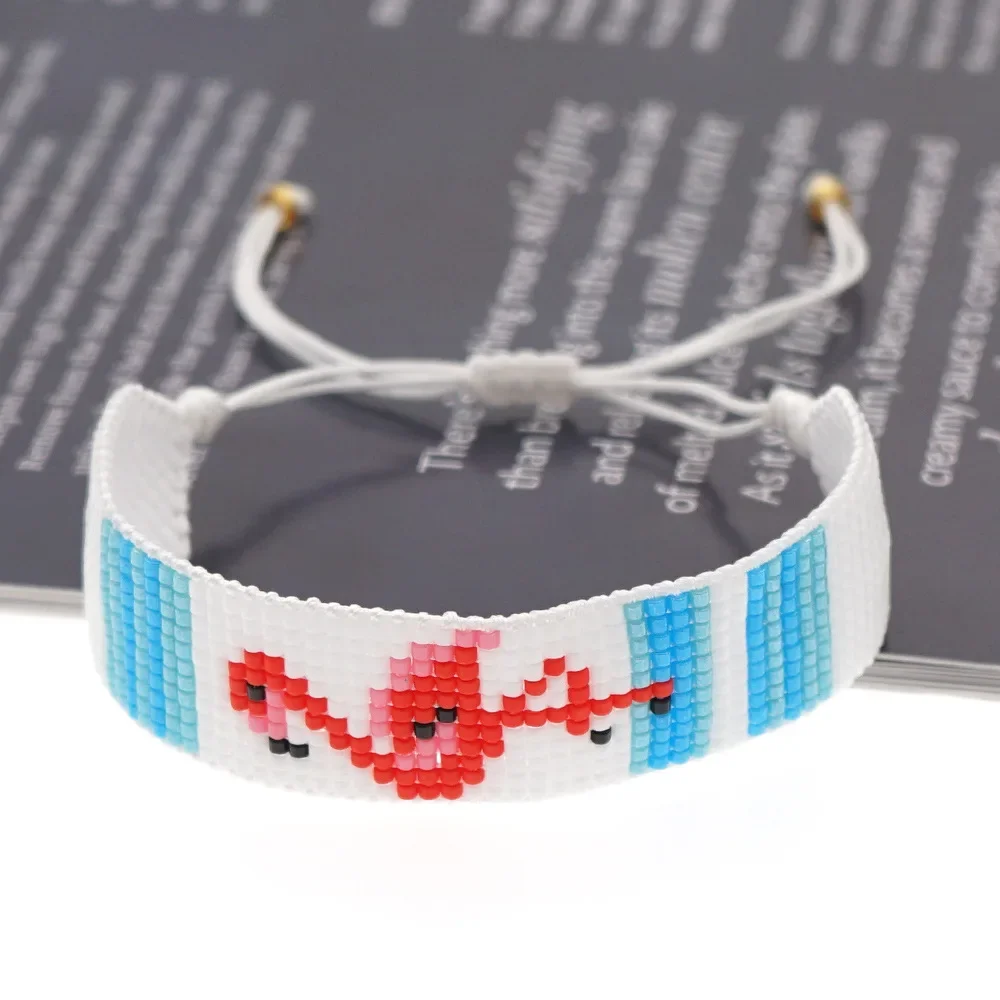 

Браслет с рисовым шариком ручной работы, модный простой индивидуальный регулируемый браслет унисекс из бисера с Фламинго в богемном стиле