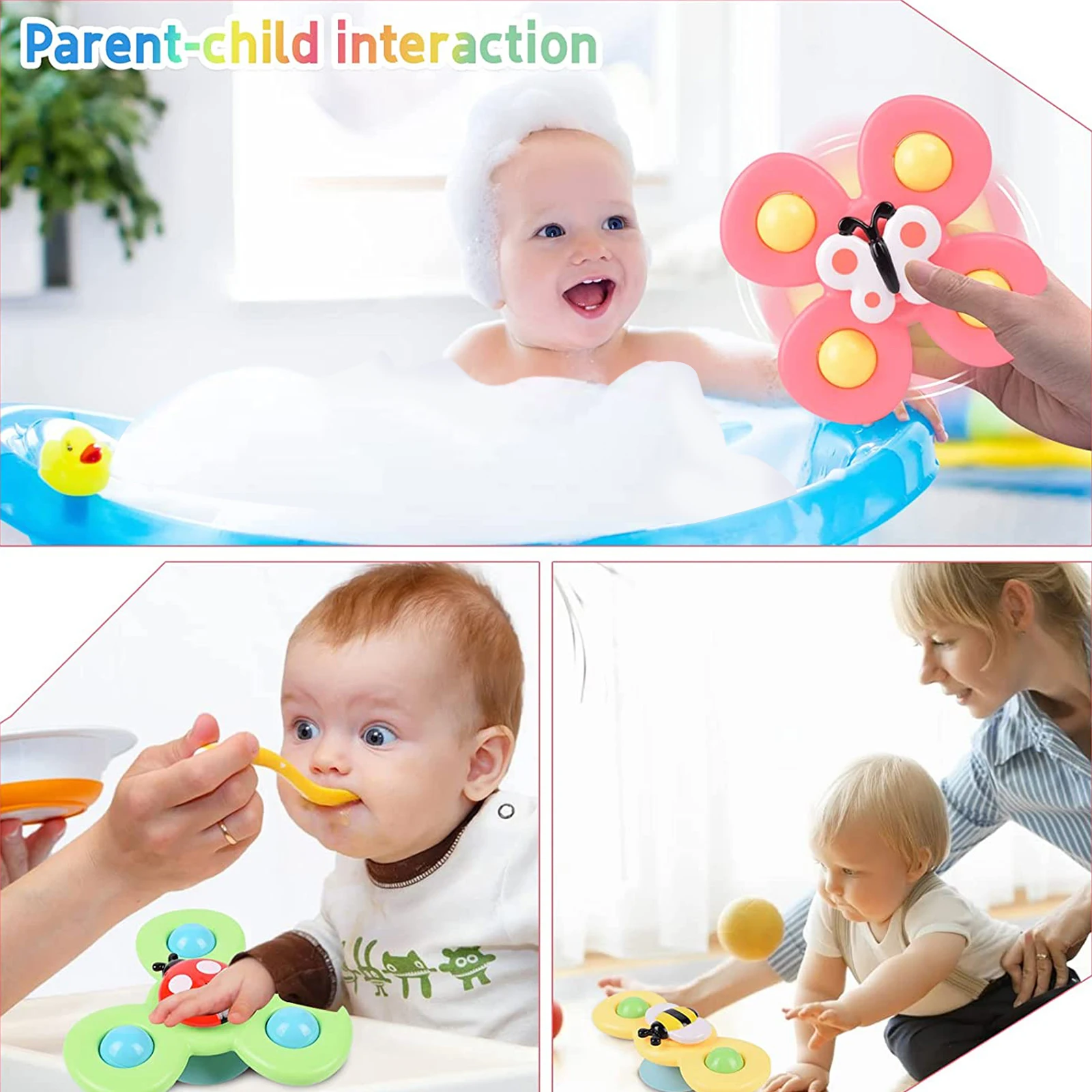 3PCS Suction Cup Fidget Spinner Toy For kids Infant Sensory Relief Stress Educational Bath Toys Baby Games Rotating Rattle Gift 3
