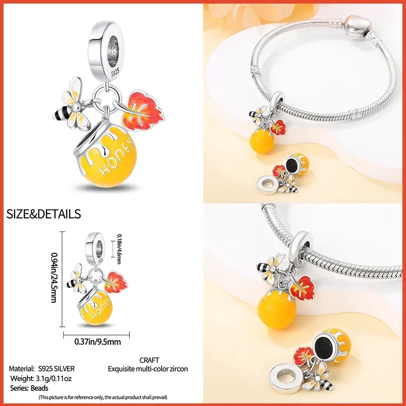 925 Sterling Silver Fashion Squirrel Maple Leaf Autumn Series Charms Beads Fit  Original Bracelets DIY Jewelry Making 4
